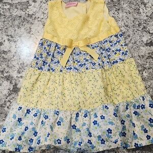 Charming Yellow and Blue Floral Kids Dress
